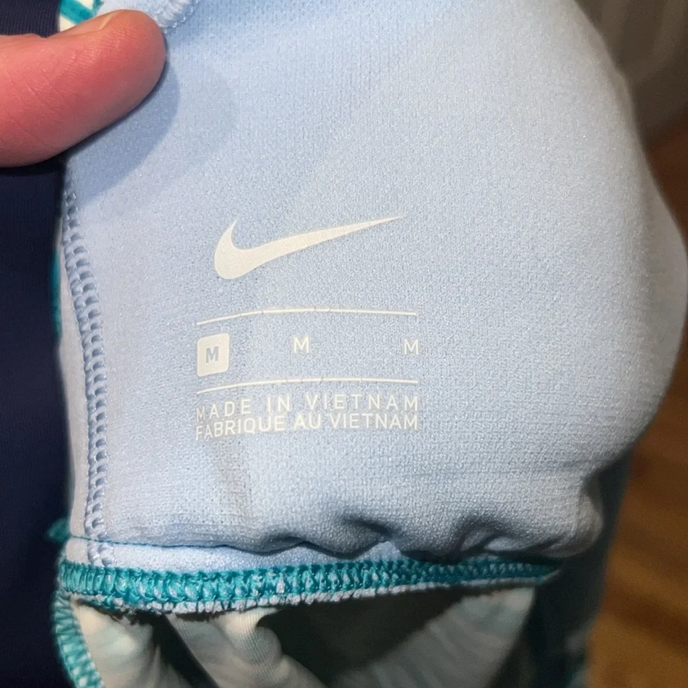 Women’s‎ Nike, green and white stripe swim top.  Medium